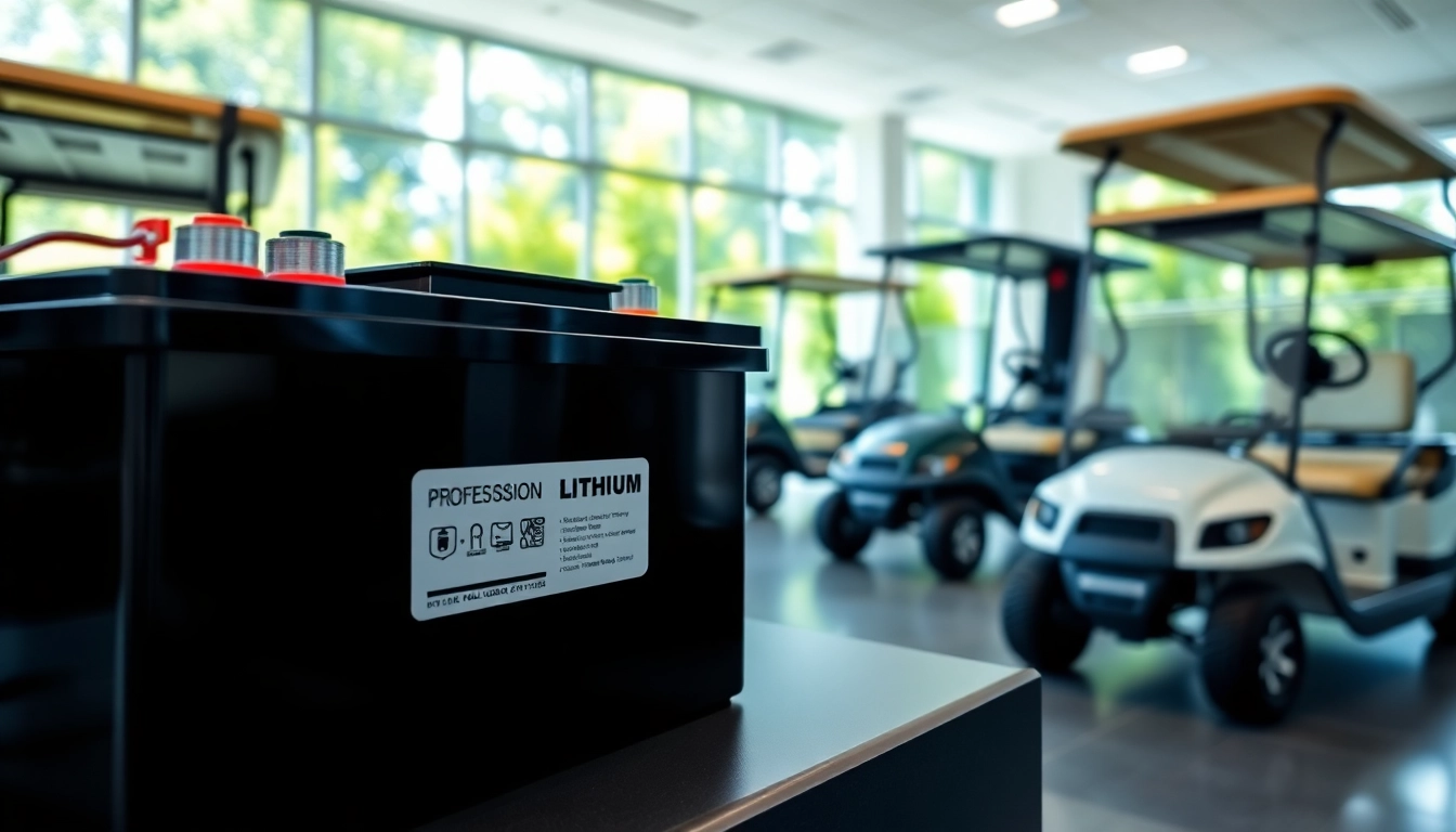 Showcase of lithium golf cart batteries highlighting their advanced design and features.