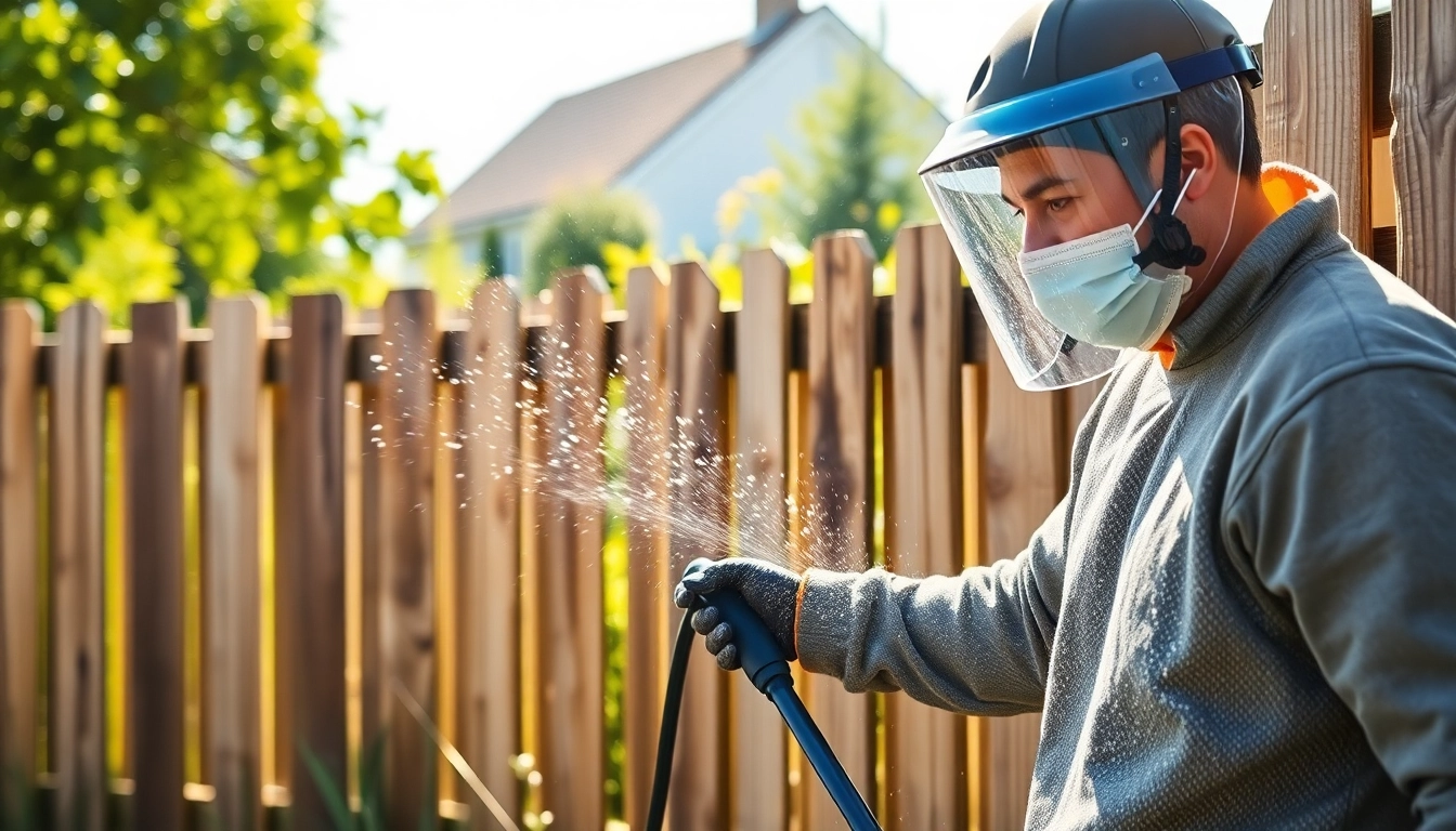 Engage in effective Fence Cleaning with a professional using a soft wash system on a weathered wooden fence.