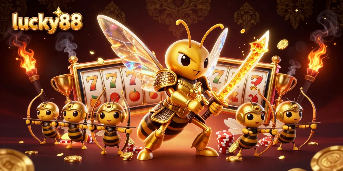 Engage with lucky88's thrilling slot world featuring a golden hornet and vibrant symbols.