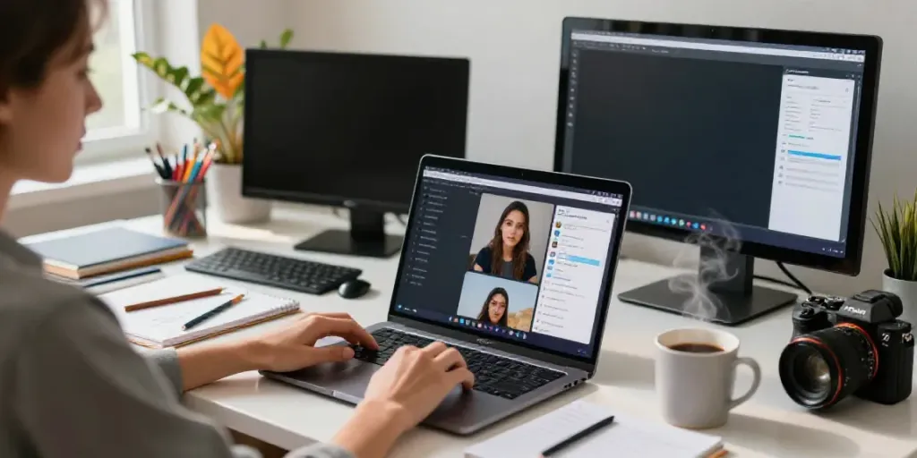 Using an affordable AI photo generator in a home office during morning light.