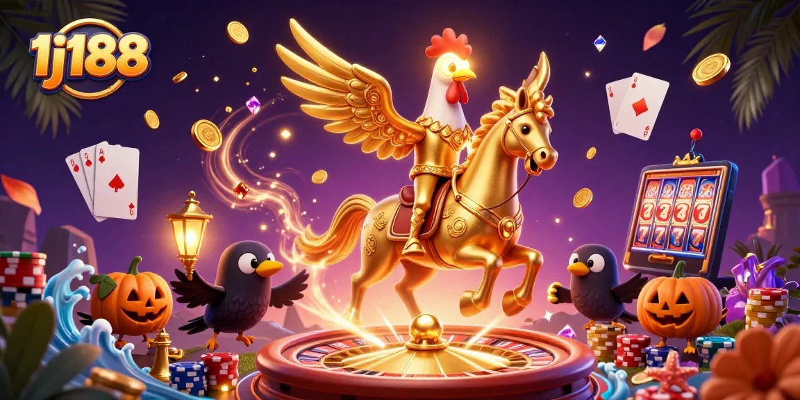 Experience thrilling wins with 1j188 at a vibrant casino scene filled with golden treasures.