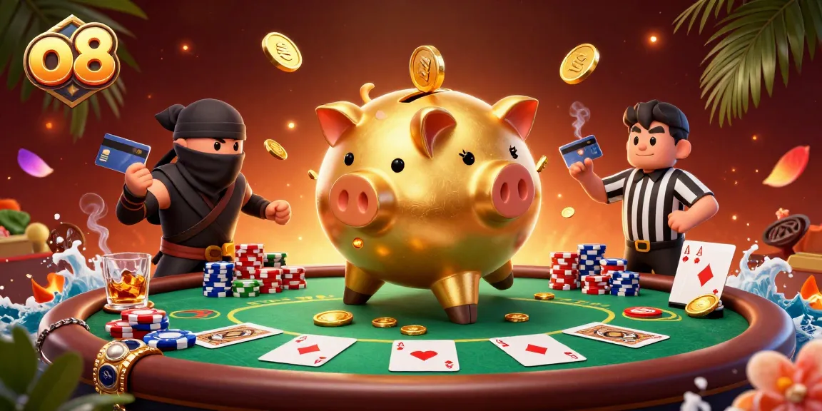 Experience exciting gameplay with o8 as the sumo wrestler and ninja clash in a vibrant 3D casino scene.
