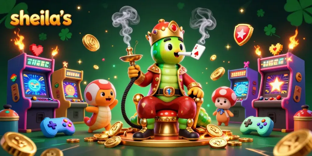 Experience sheila's playful twist in a vibrant casino-themed 3D art scene.