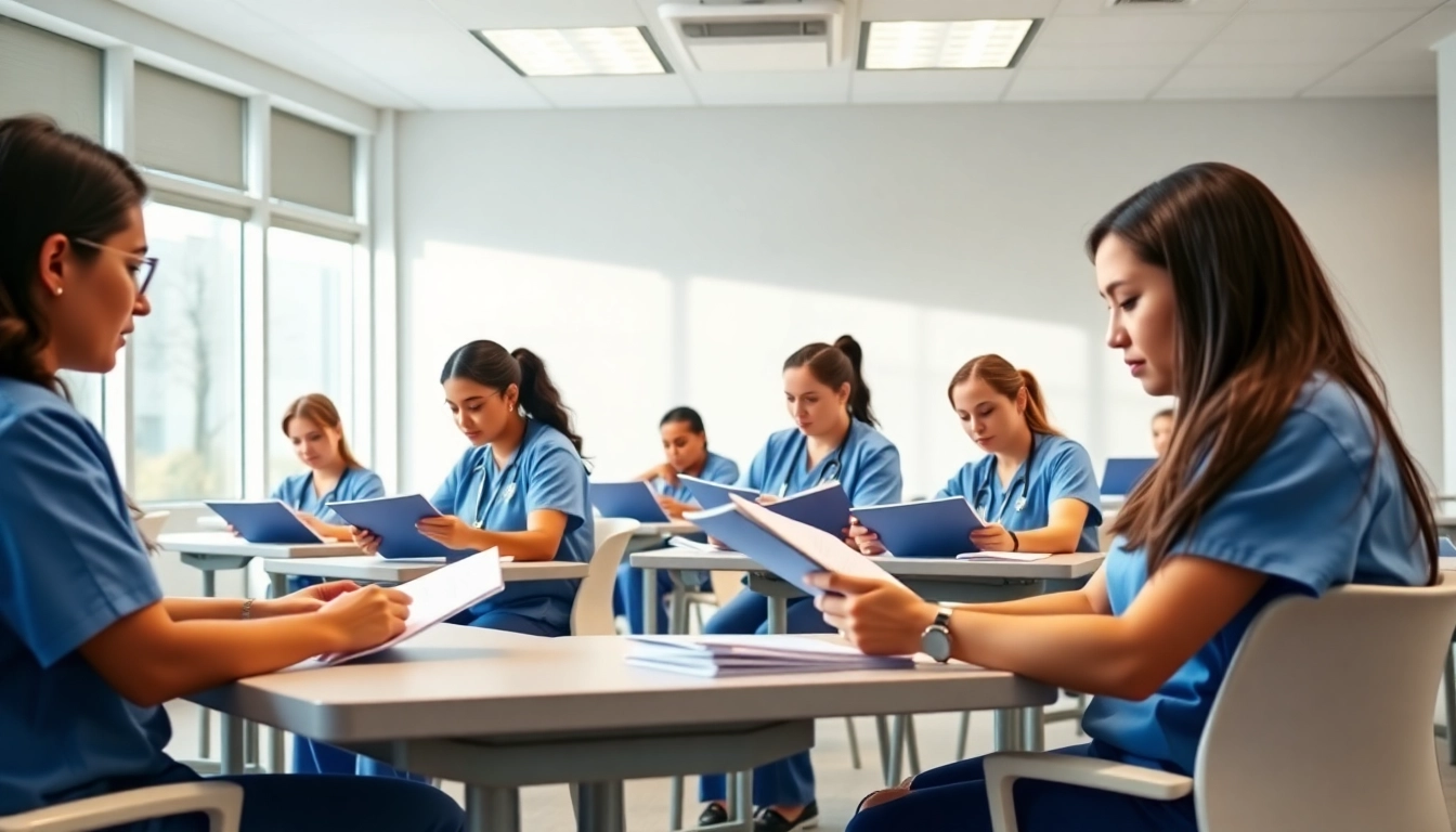 Students participating in an engaging in-person NCLEX review in Houston, focused on their materials and instructors.
