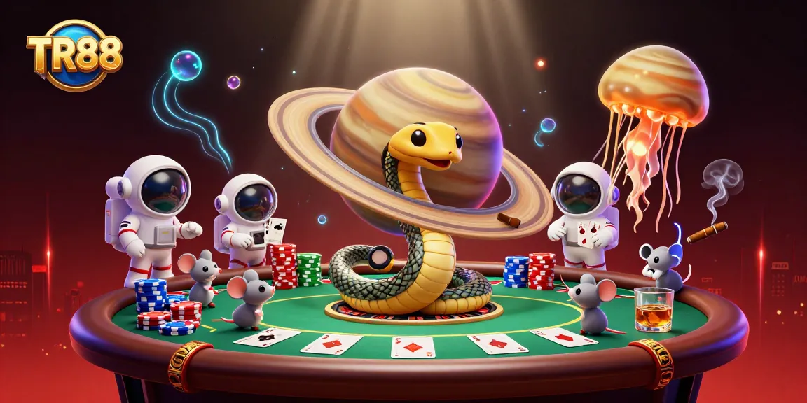 TR88 themed 3D cosmic casino scene with betting astronauts and a golden jellyfish dealer