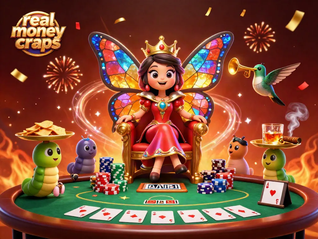 Experience real money online craps in a vibrant 3D casino scene filled with excitement and rich details.