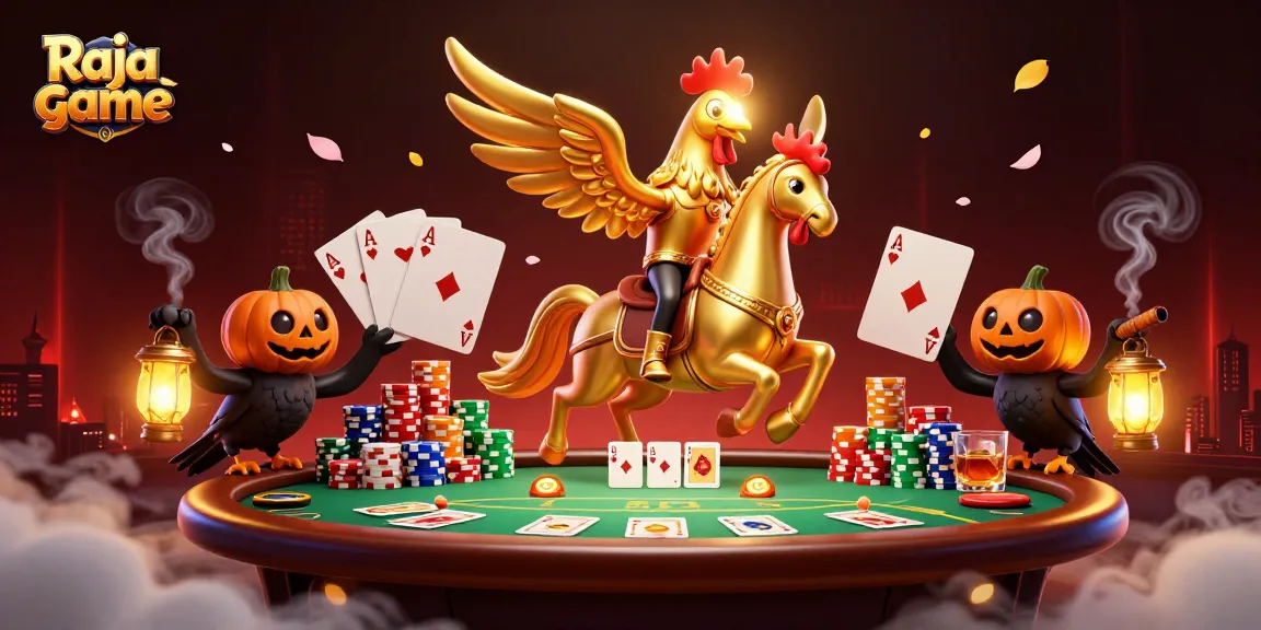 Experience the thrilling Raja game as the golden rooster navigates a vibrant casino filled with games and rewards.