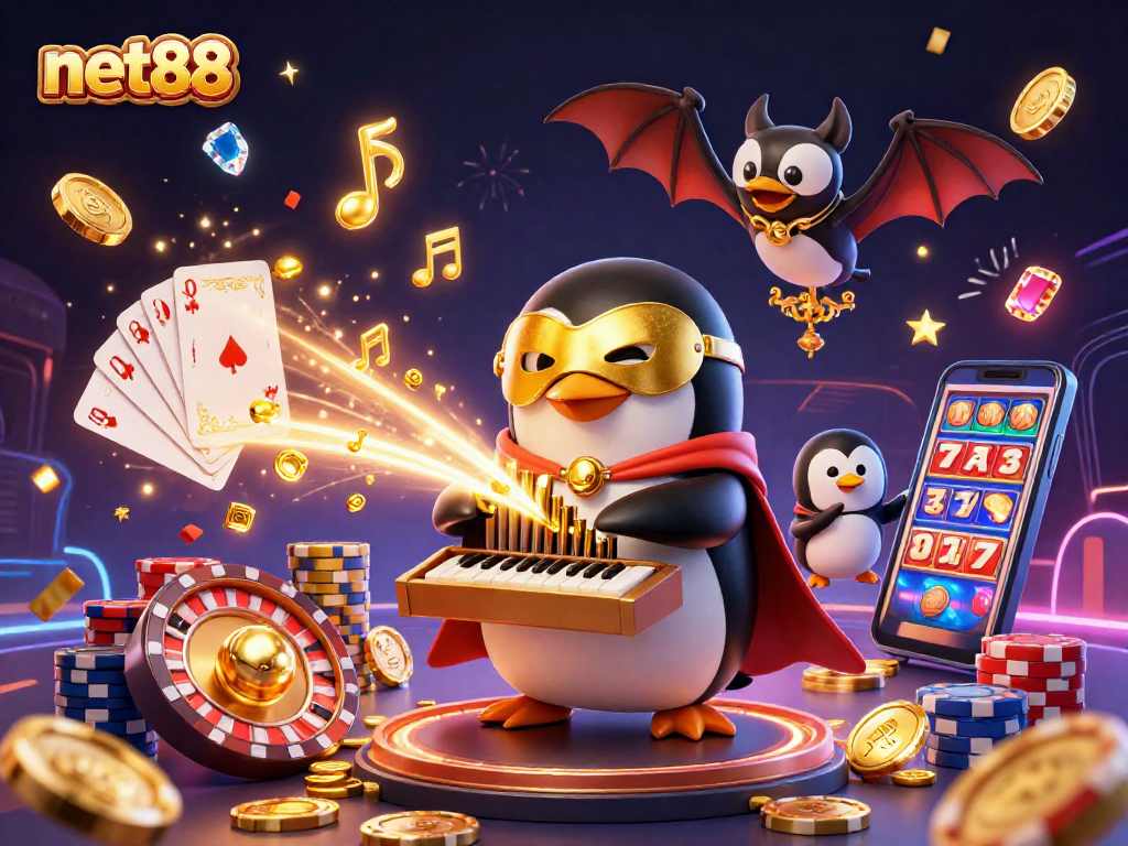 Engage with net88's thrilling casino experience featuring a penguin mastermind at play.