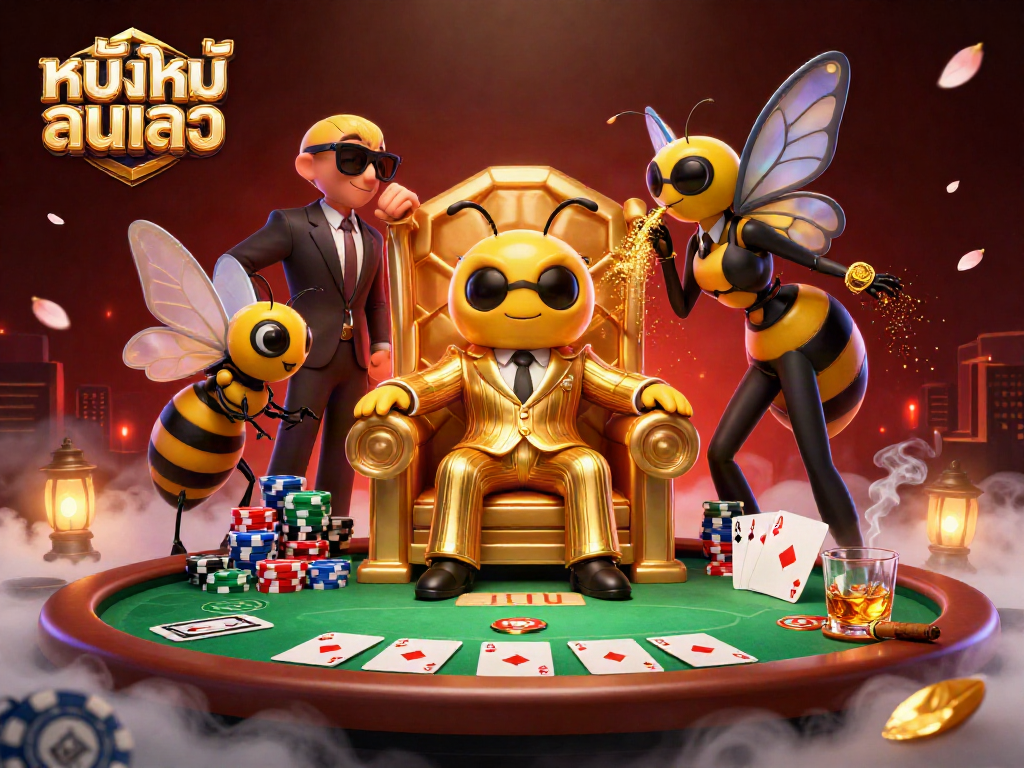 เล่นหนังใหม่ชนโรง ที่มีบอสผึ้งในท่าทางน่าสนใจ พร้อมโต๊ะโป๊กเกอร์และชิบสีสัน